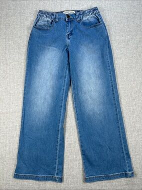 GOGO Jeans Womens Skater Jeans 9/29 Wide Leg Baggy Elastic Waist Blue Y2K 703-1